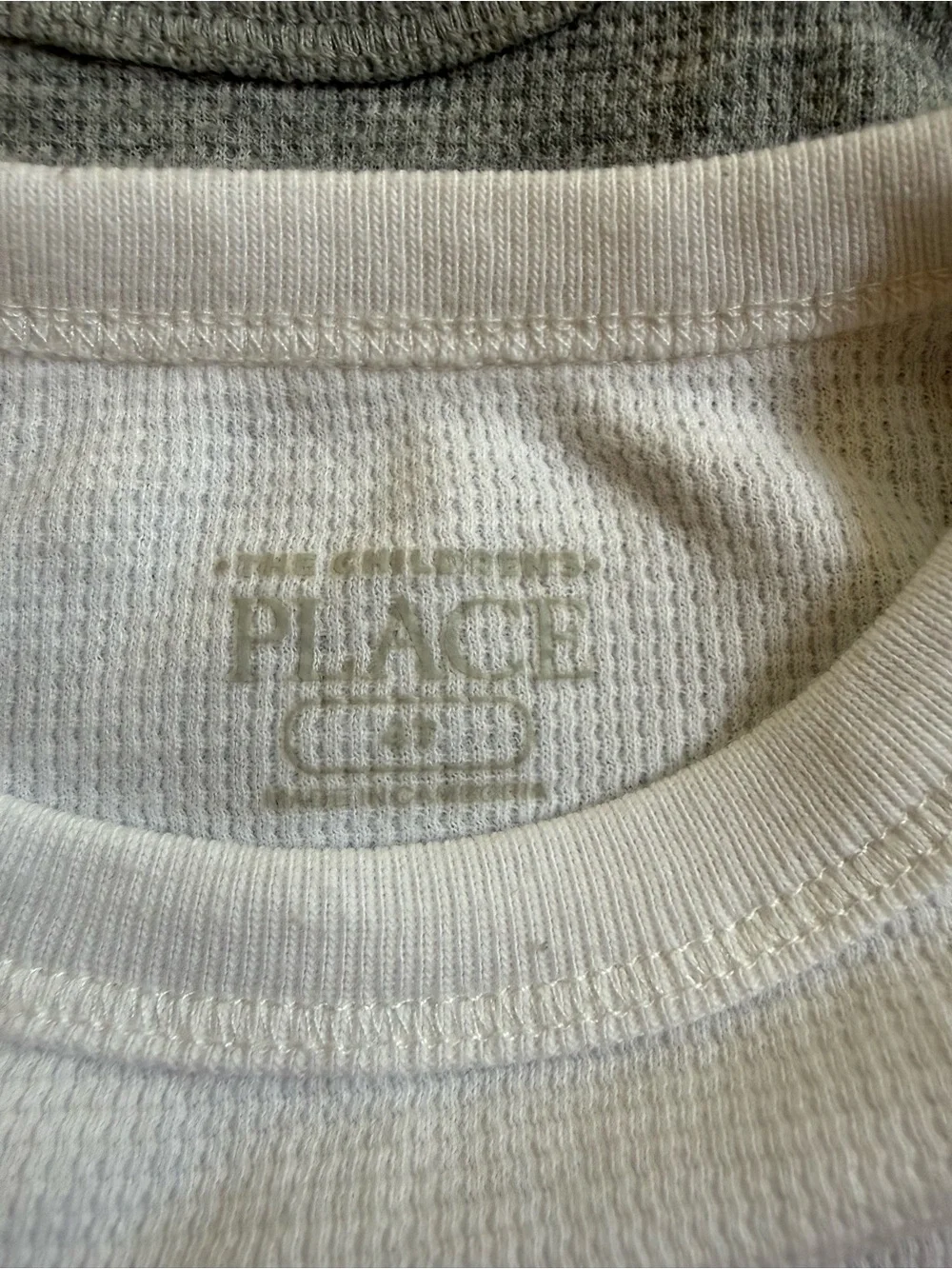 The Children's Place Long-Sleeve Waffle Thermal Tops in White and Gray
